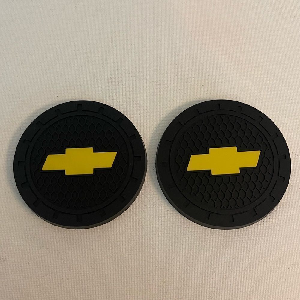 Chevrolet Car Cup Holder Coasters with Bow tie logo set of 2 NWT
